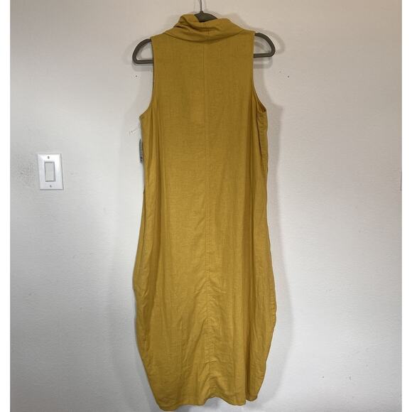 For Cynthia Dress Size L Mustard Yellow Sleeveless Linen Blend Hi-lo Cowl Neck - Picture 6 of 12
